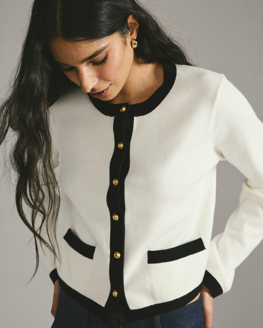 Gabrielle Button-Front Cardigan - Cream with Black Accents | Universal Standard