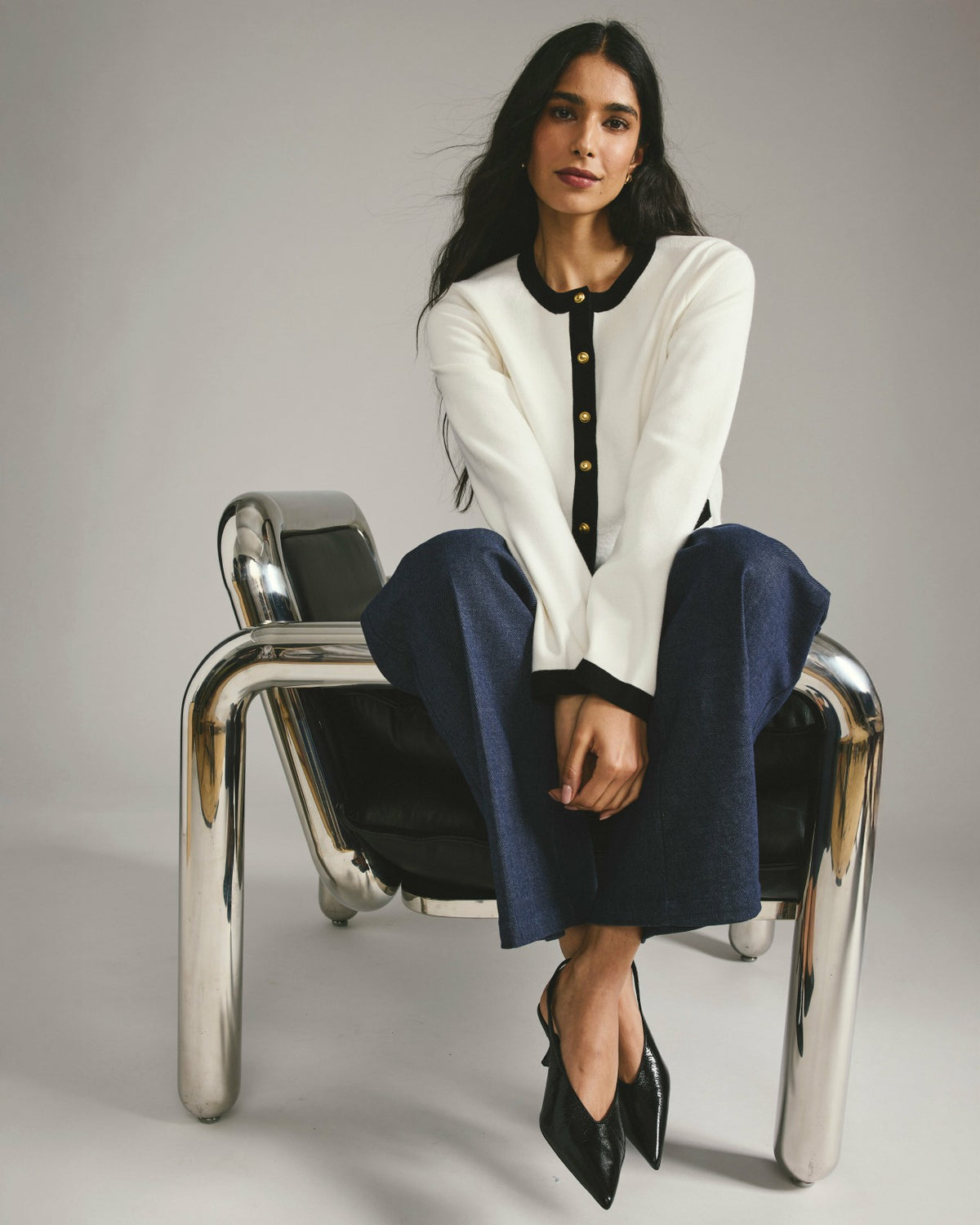 Gabrielle Button-Front Cardigan - Cream with Black Accents | Universal Standard