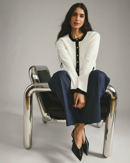 Gabrielle Button-Front Cardigan - Cream with Black Accents | Universal Standard
