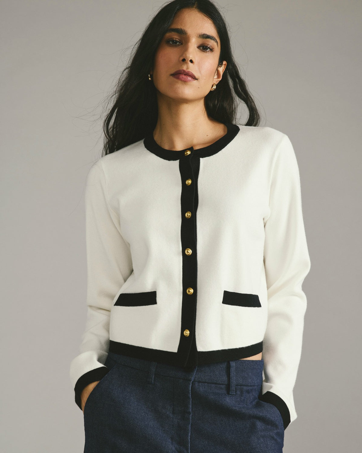 Gabrielle Button-Front Cardigan - Cream with Black Accents | Universal Standard