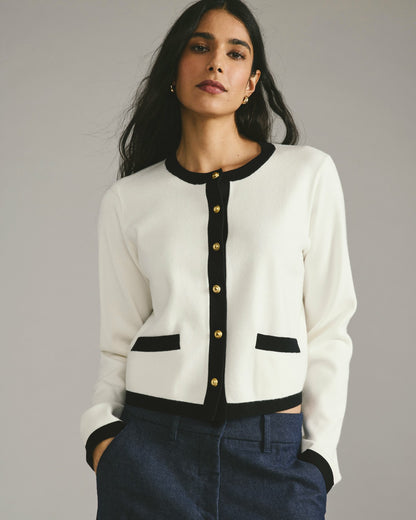 Gabrielle Button-Front Cardigan - Cream with Black Accents | Universal Standard