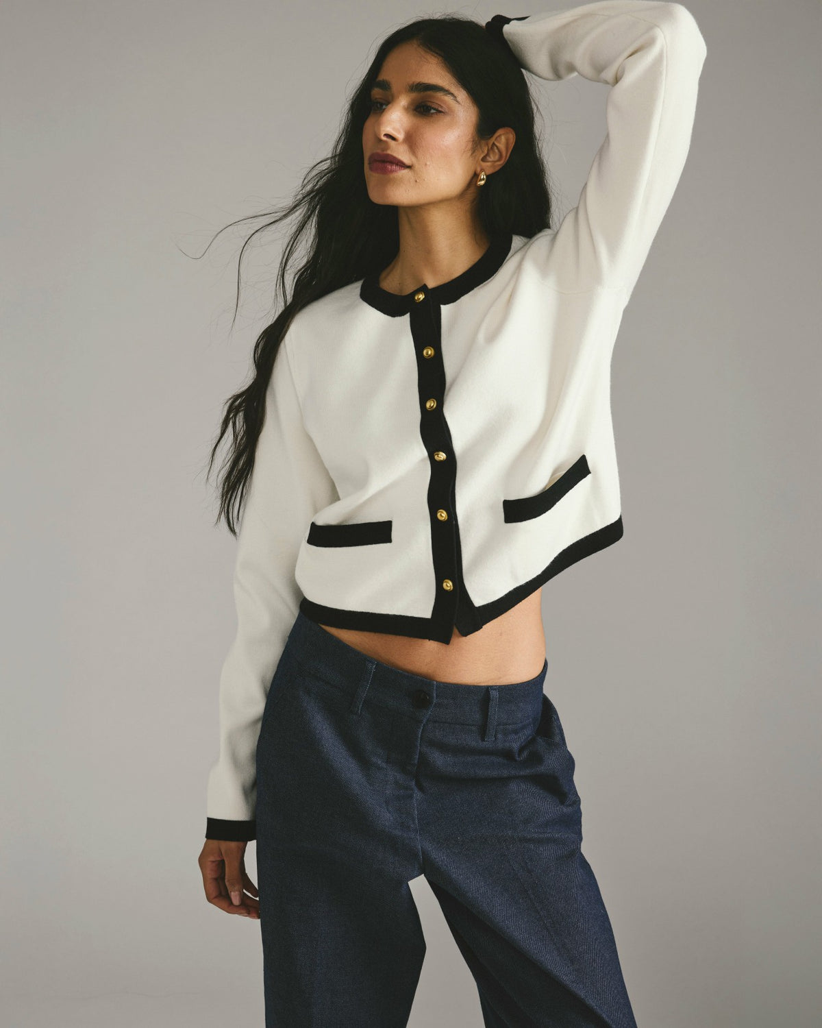 Gabrielle Button-Front Cardigan - Cream with Black Accents | Universal Standard