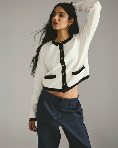 Gabrielle Button-Front Cardigan - Cream with Black Accents | Universal Standard