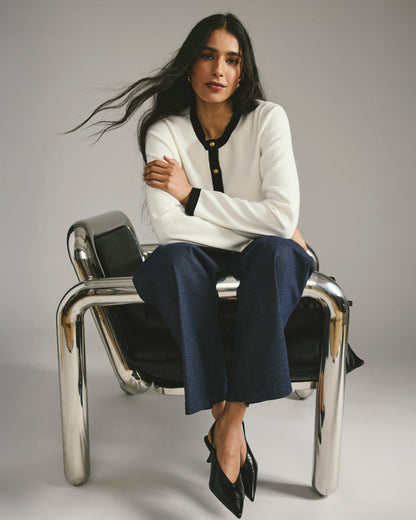 Gabrielle Button-Front Cardigan - Cream with Black Accents | Universal Standard