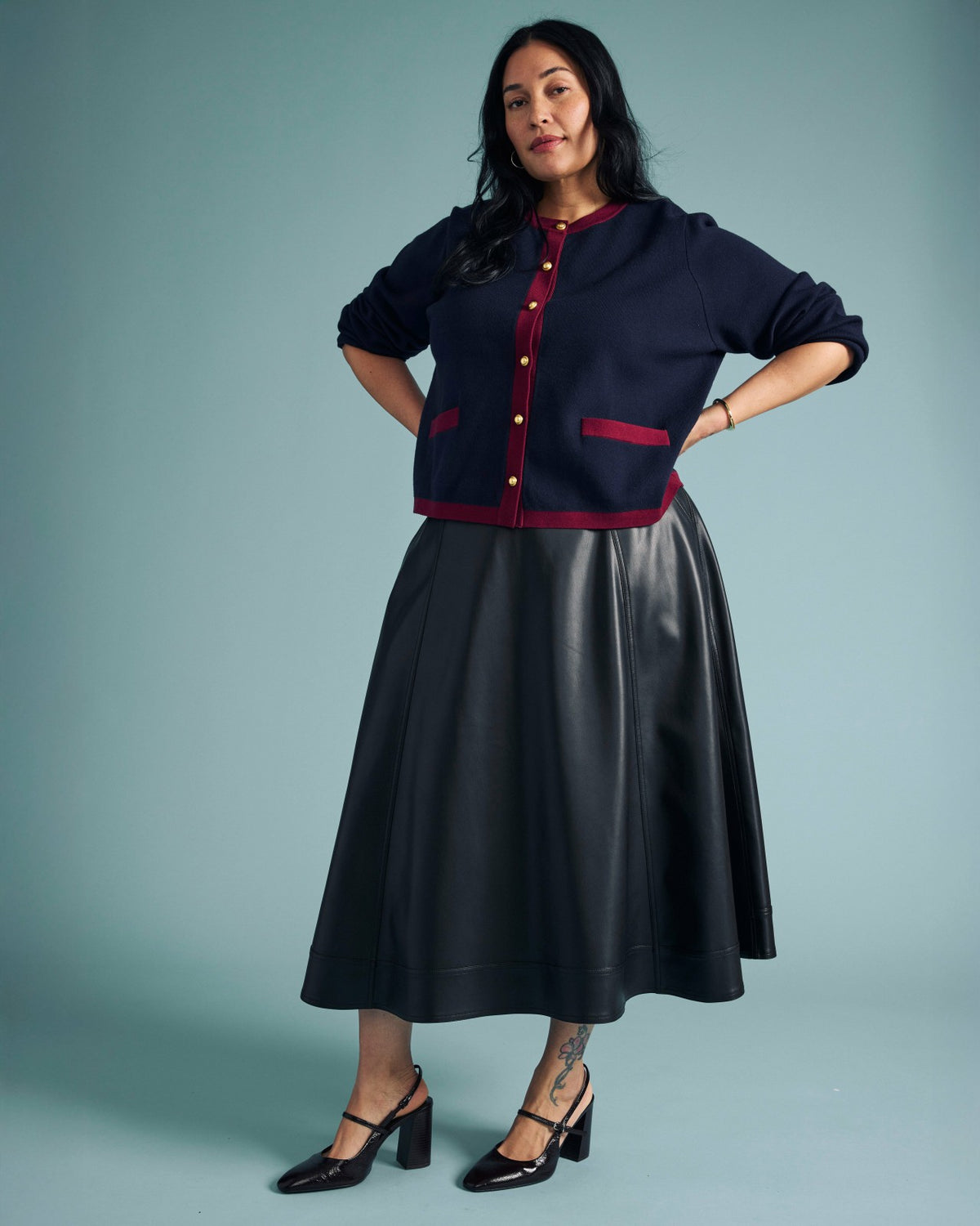 Gabrielle Button-Front Cardigan - Midnight with Red Accents | Universal Standard