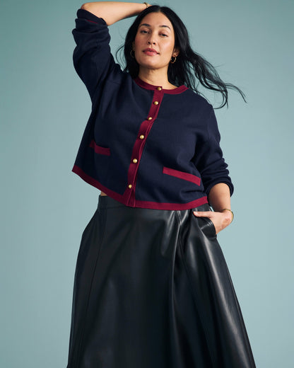 Gabrielle Button-Front Cardigan - Midnight with Red Accents | Universal Standard