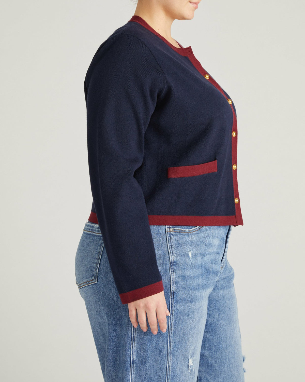 Gabrielle Button-Front Cardigan - Midnight with Red Accents | Universal Standard