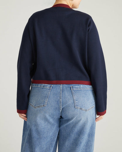 Gabrielle Button-Front Cardigan - Midnight with Red Accents | Universal Standard