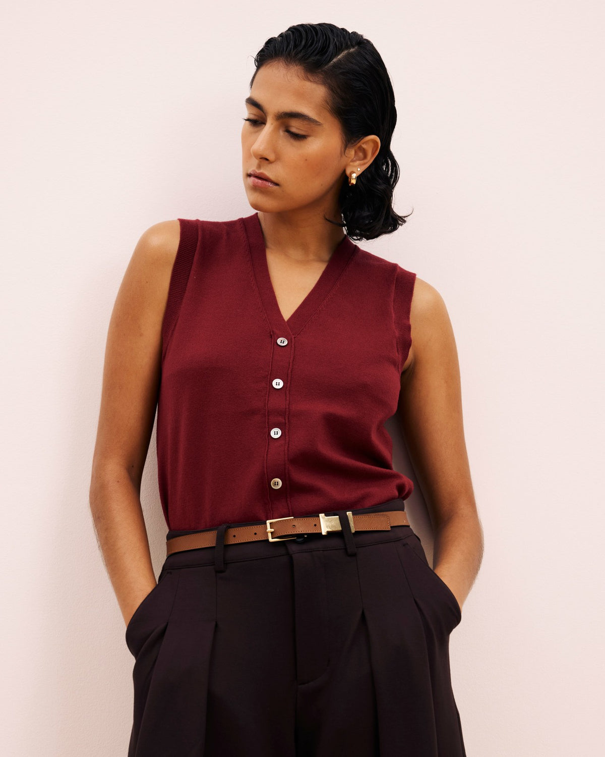 Savvy Fine Knit Cardigan Vest - Red Geranium | Universal Standard