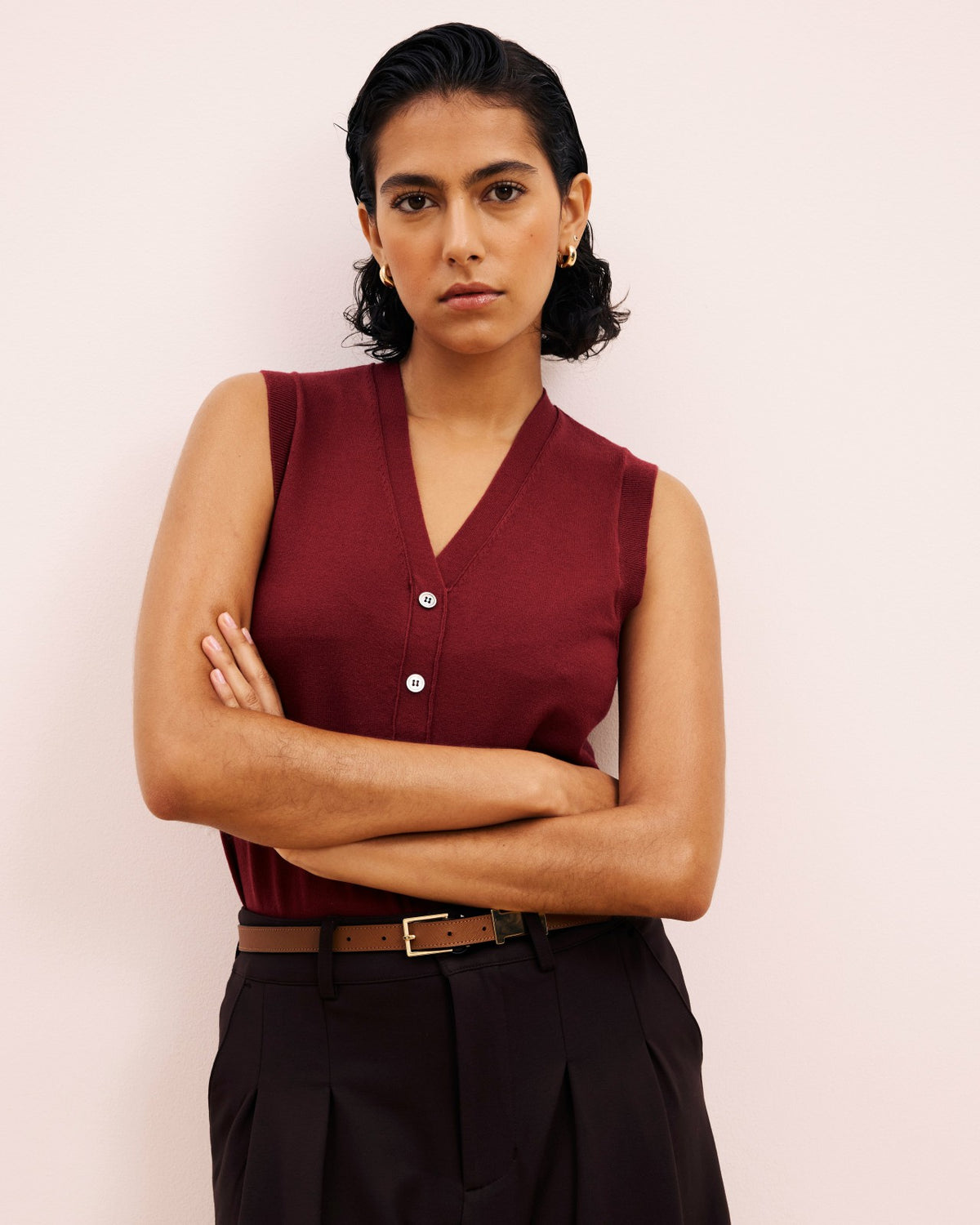 Savvy Fine Knit Cardigan Vest - Red Geranium | Universal Standard