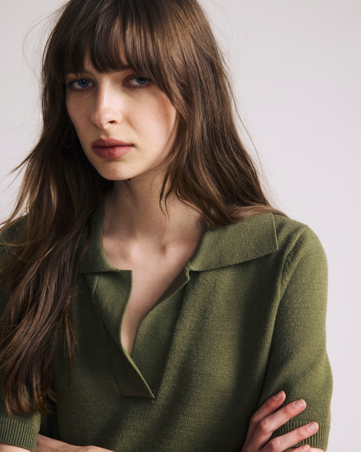 Savvy Fine Knit Short Sleeve Polo Sweater - Olive Leaf | Universal Standard