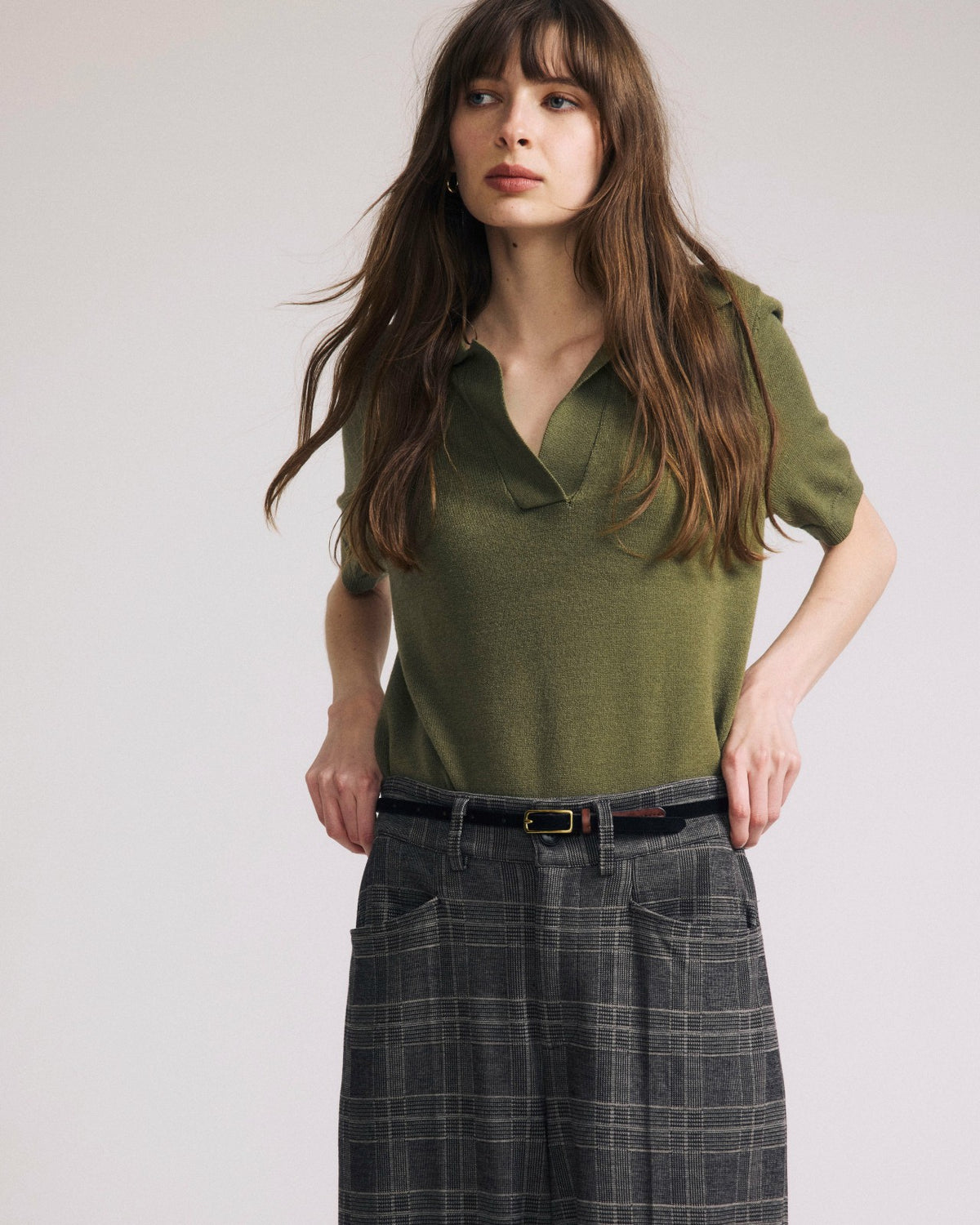 Savvy Fine Knit Short Sleeve Polo Sweater - Olive Leaf | Universal Standard