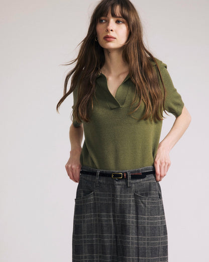 Savvy Fine Knit Short Sleeve Polo Sweater - Olive Leaf | Universal Standard