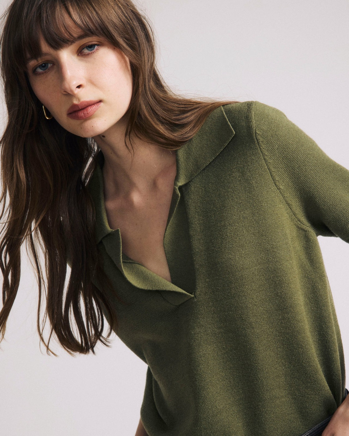 Savvy Fine Knit Short Sleeve Polo Sweater - Olive Leaf | Universal Standard