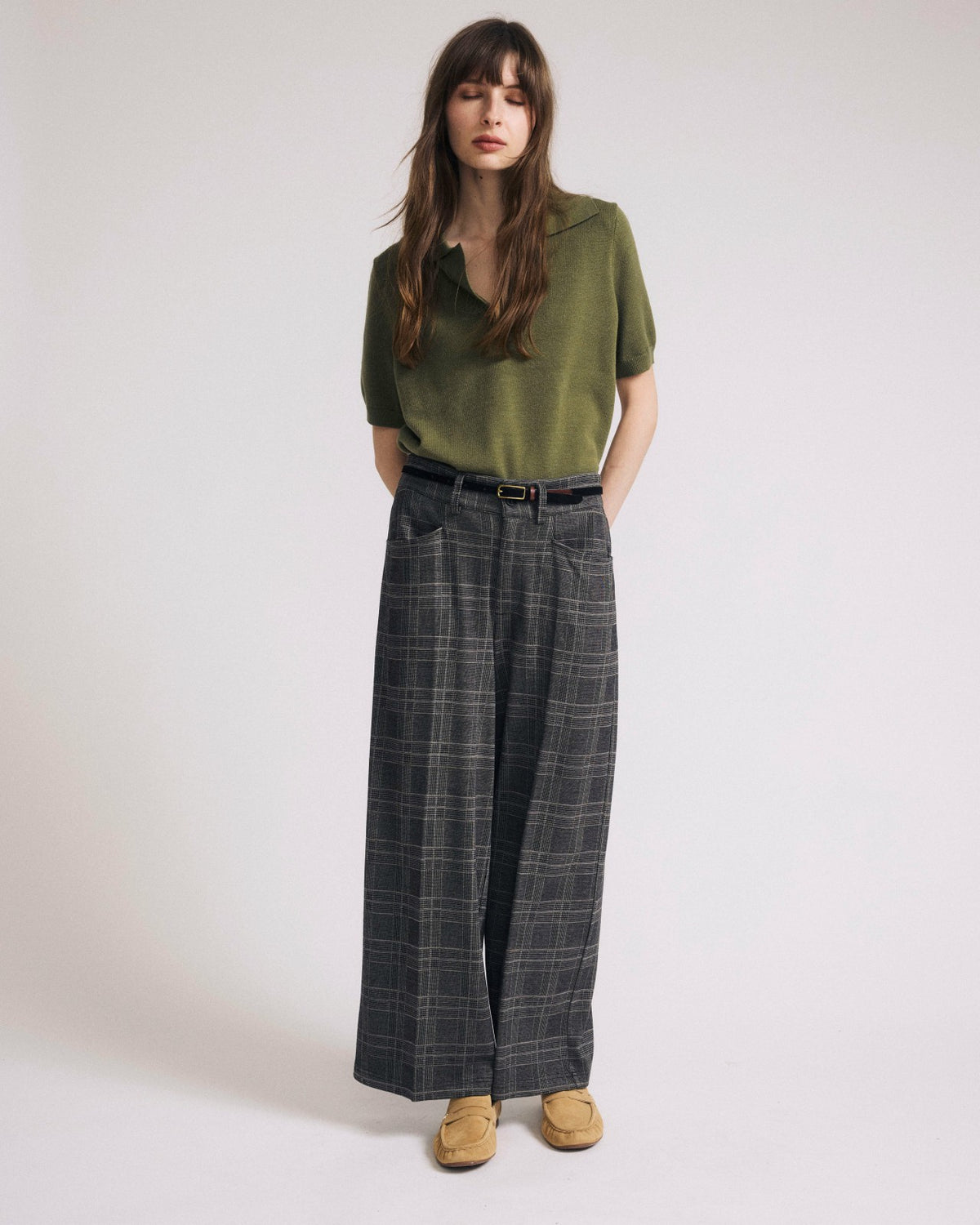 Savvy Fine Knit Short Sleeve Polo Sweater - Olive Leaf | Universal Standard