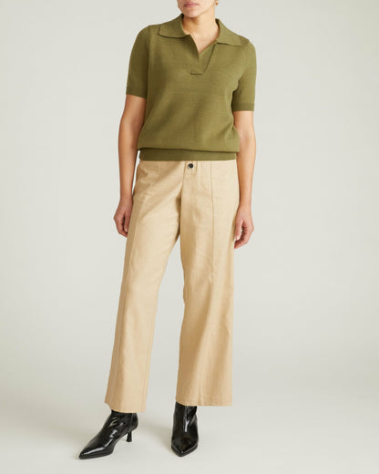 Savvy Fine Knit Short Sleeve Polo Sweater - Olive Leaf | Universal Standard