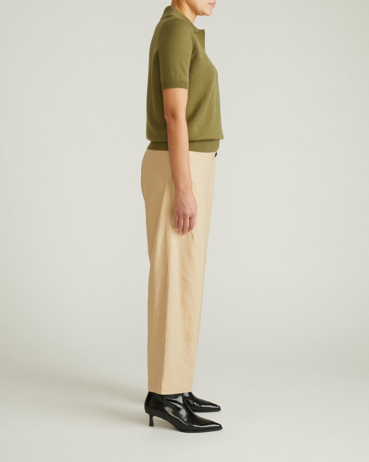Savvy Fine Knit Short Sleeve Polo Sweater - Olive Leaf | Universal Standard