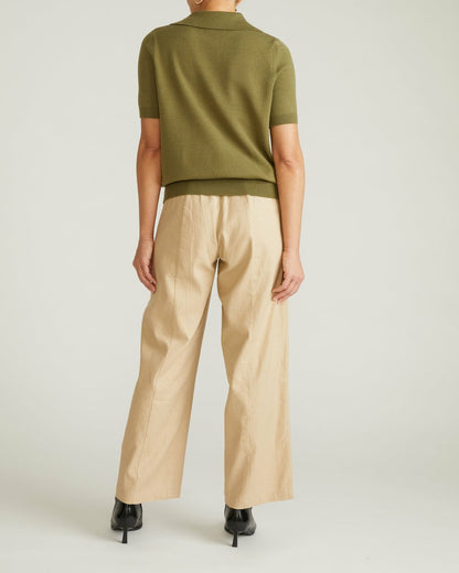 Savvy Fine Knit Short Sleeve Polo Sweater - Olive Leaf | Universal Standard