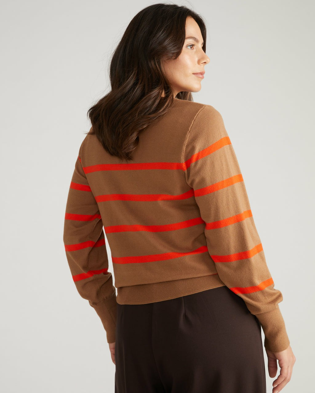 Savvy Fine Knit Crew Sweater - Classic Camel/Poppy Stripe | Universal Standard
