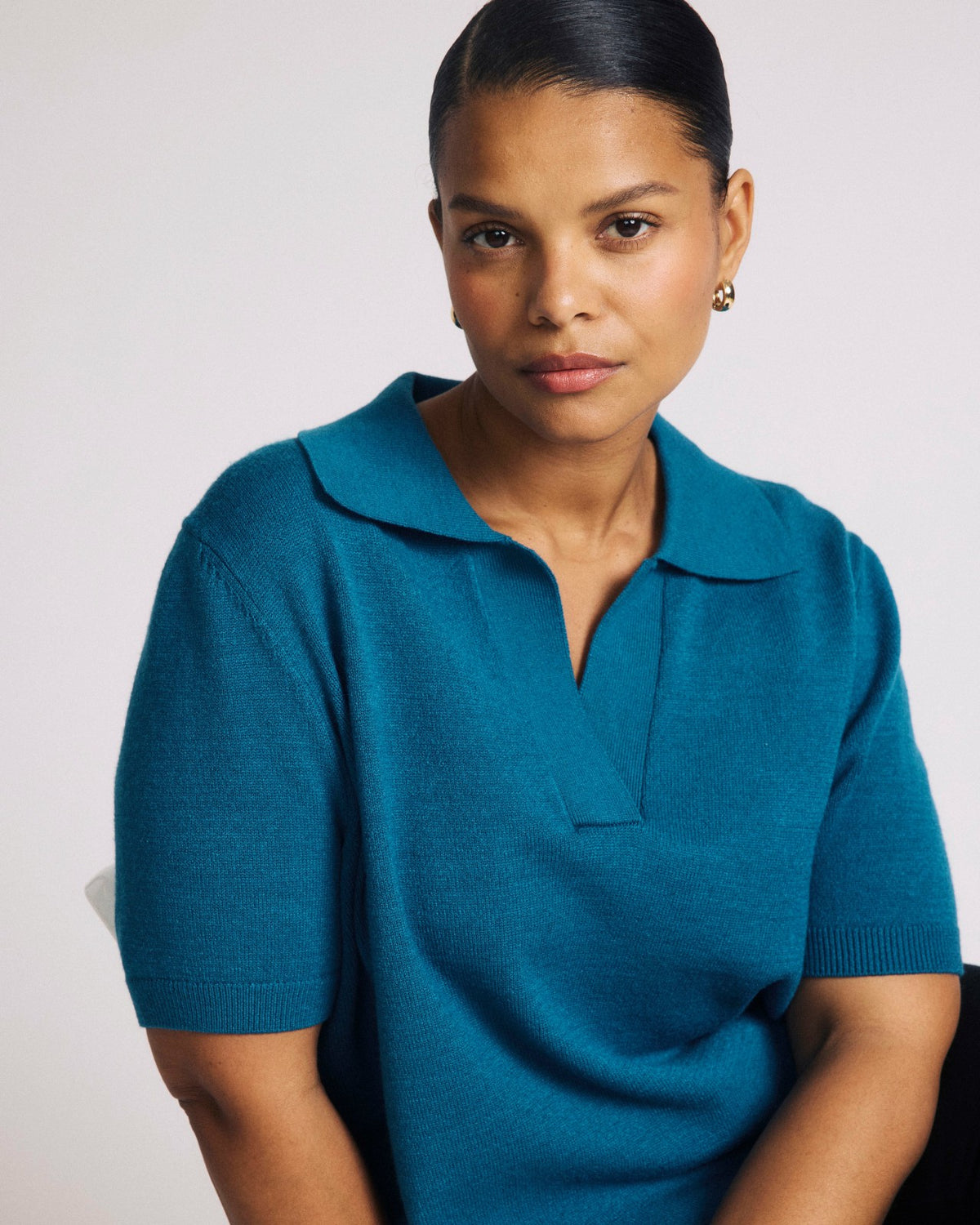 Savvy Fine Knit Short Sleeve Polo Sweater - Blue Beetle | Universal Standard