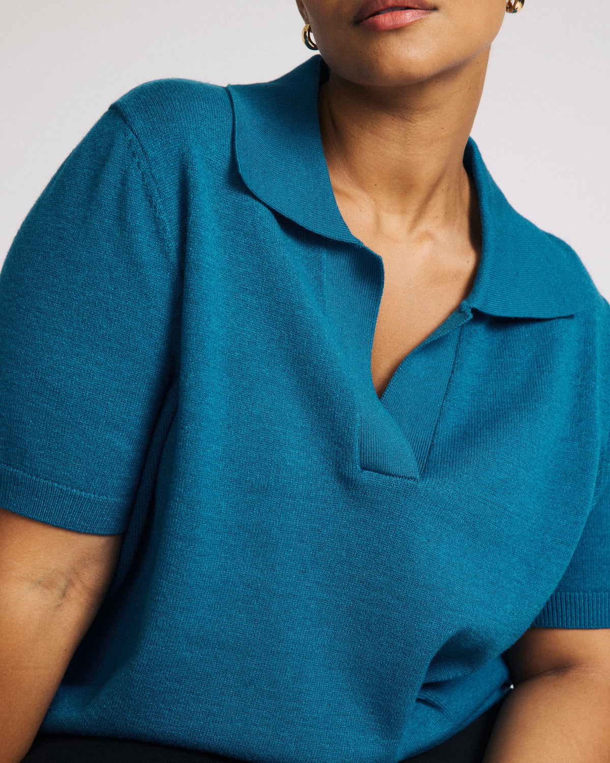 Savvy Fine Knit Short Sleeve Polo Sweater - Blue Beetle | Universal Standard