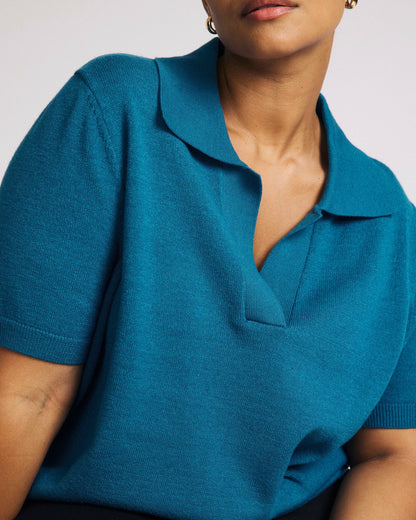 Savvy Fine Knit Short Sleeve Polo Sweater - Blue Beetle | Universal Standard