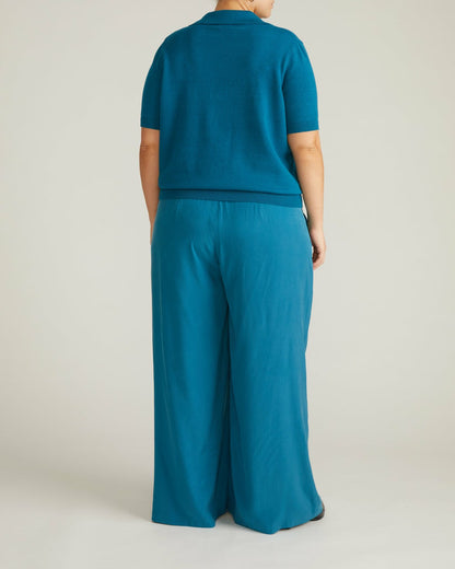 Savvy Fine Knit Short Sleeve Polo Sweater - Blue Beetle | Universal Standard