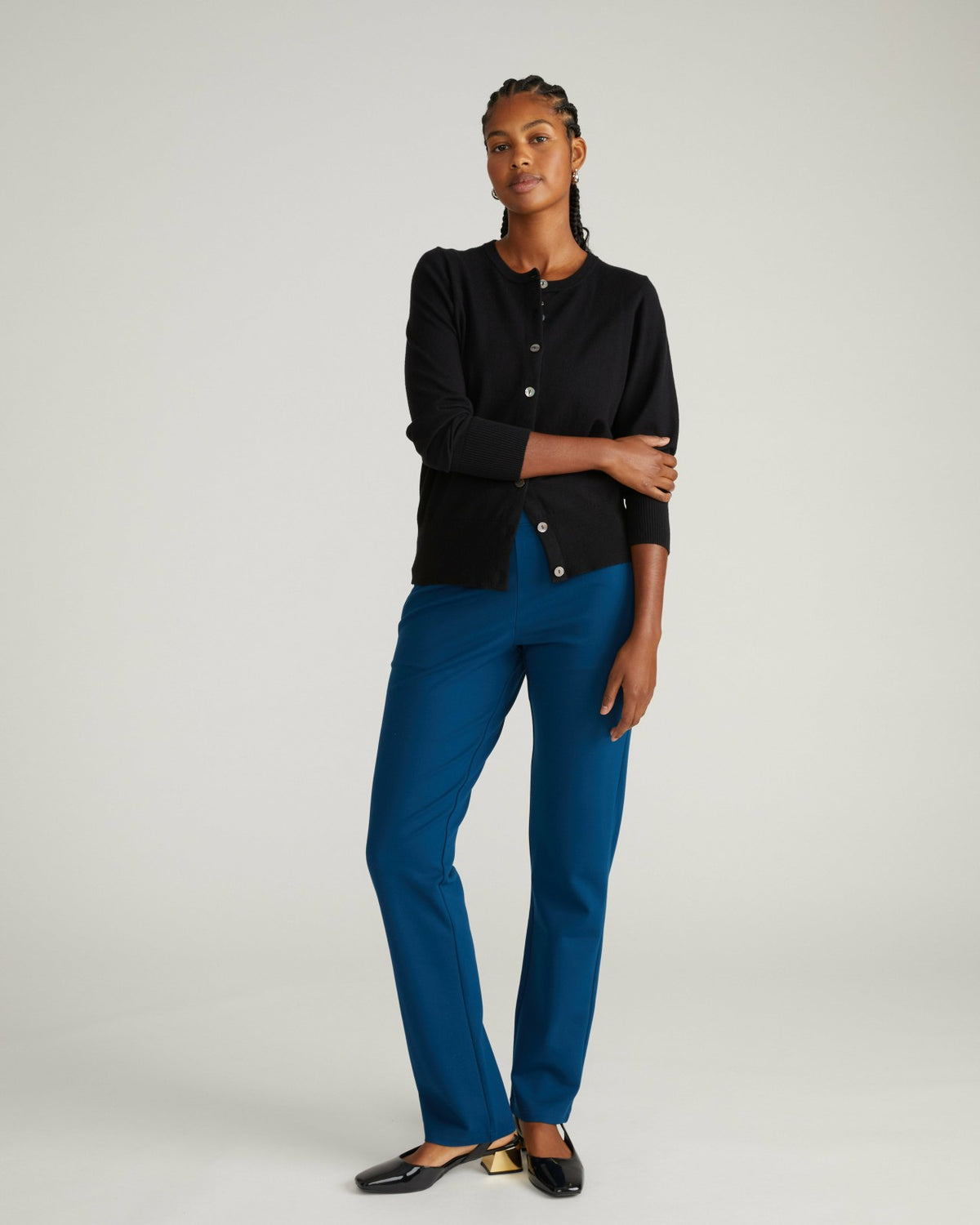 Savvy Fine Knit Crewneck Cardigan - Black | Universal Standard