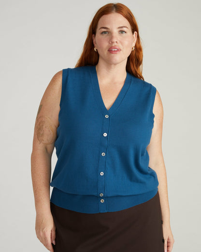 Savvy Fine Knit Cardigan Vest - Blue Teal | Universal Standard