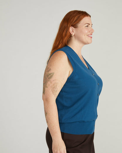 Savvy Fine Knit Cardigan Vest - Blue Teal | Universal Standard