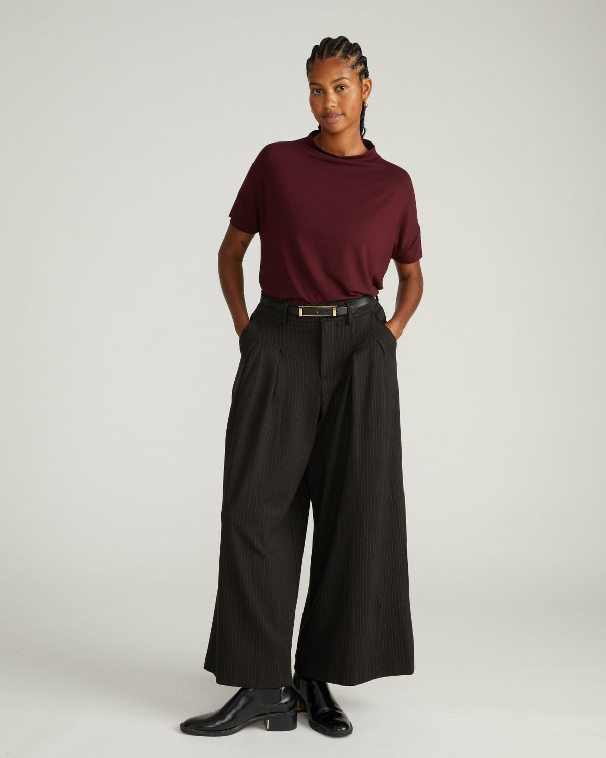 Palais Wide Leg Ponte Pants - Slate Pinstripe | Universal Standard