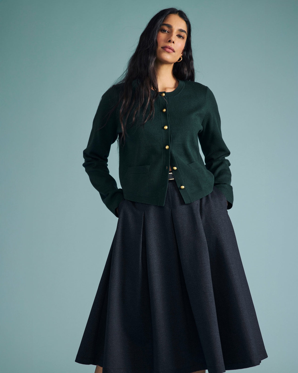 PowerPonte Denim Pleated Skirt - Charcoal | Universal Standard