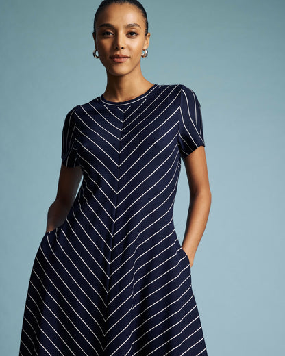 Imani Ponte Dress - Navy Pinstripe | Universal Standard