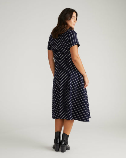 Imani Ponte Dress - Navy Pinstripe | Universal Standard