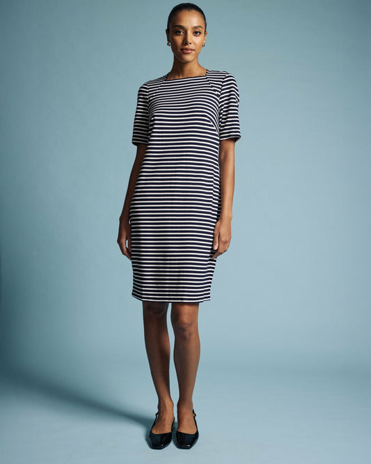 Envelope Neck Ponte Dress - St. James Stripe | Universal Standard