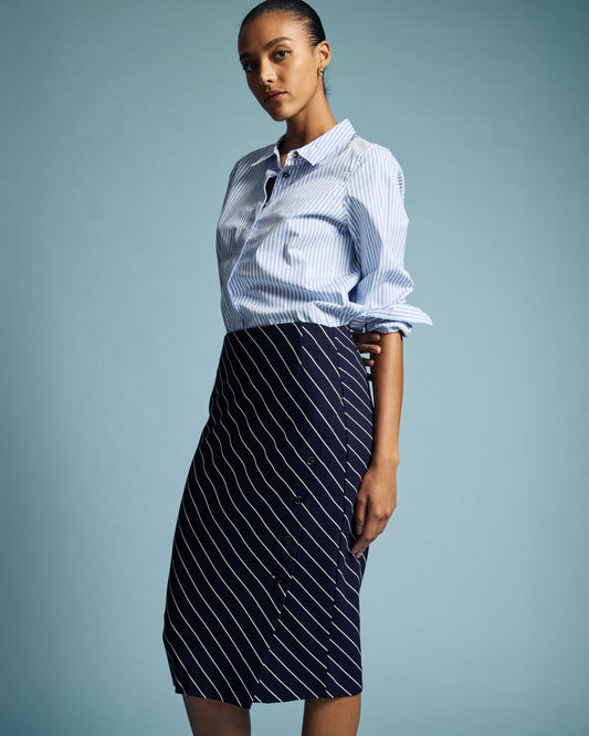 Anya Ponte Skirt - Navy Pinstripe | Universal Standard