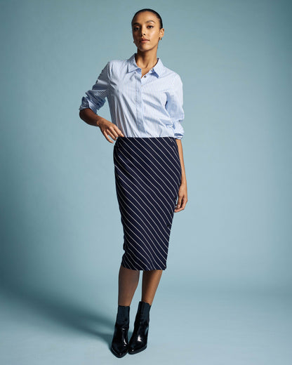 Anya Ponte Skirt - Navy Pinstripe | Universal Standard