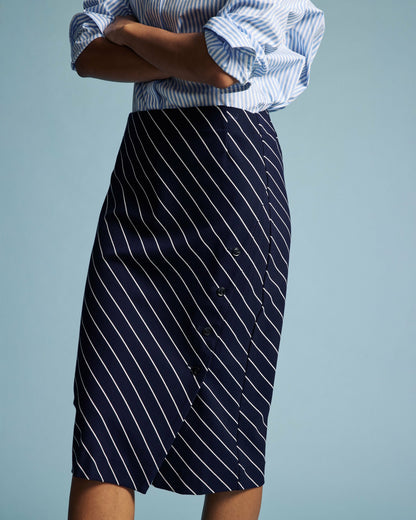 Anya Ponte Skirt - Navy Pinstripe | Universal Standard