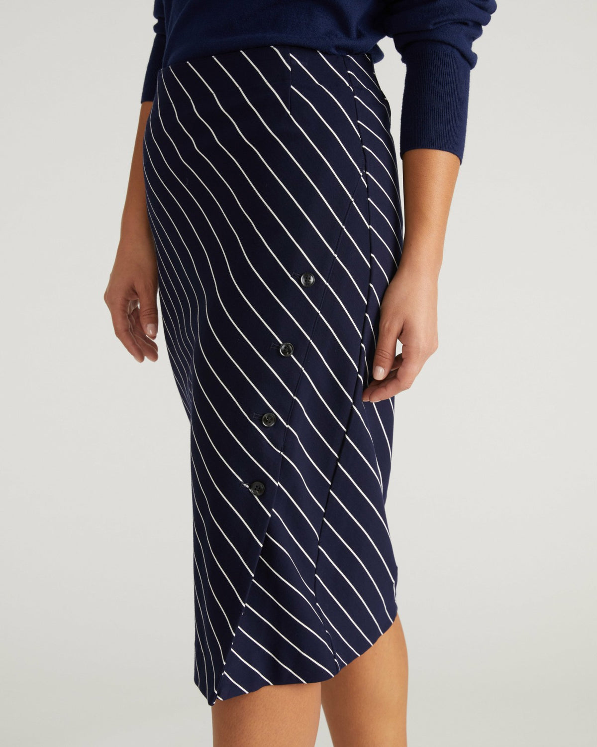 Anya Ponte Skirt - Navy Pinstripe | Universal Standard