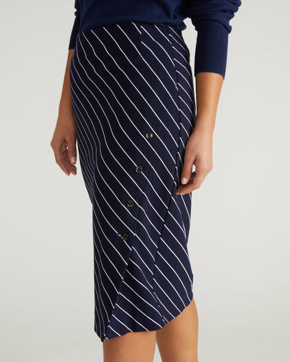 Anya Ponte Skirt - Navy Pinstripe | Universal Standard