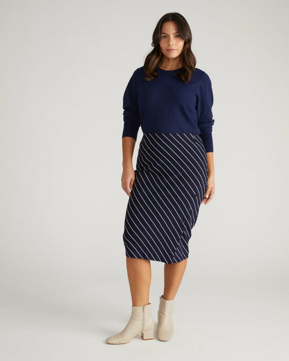 Anya Ponte Skirt - Navy Pinstripe | Universal Standard