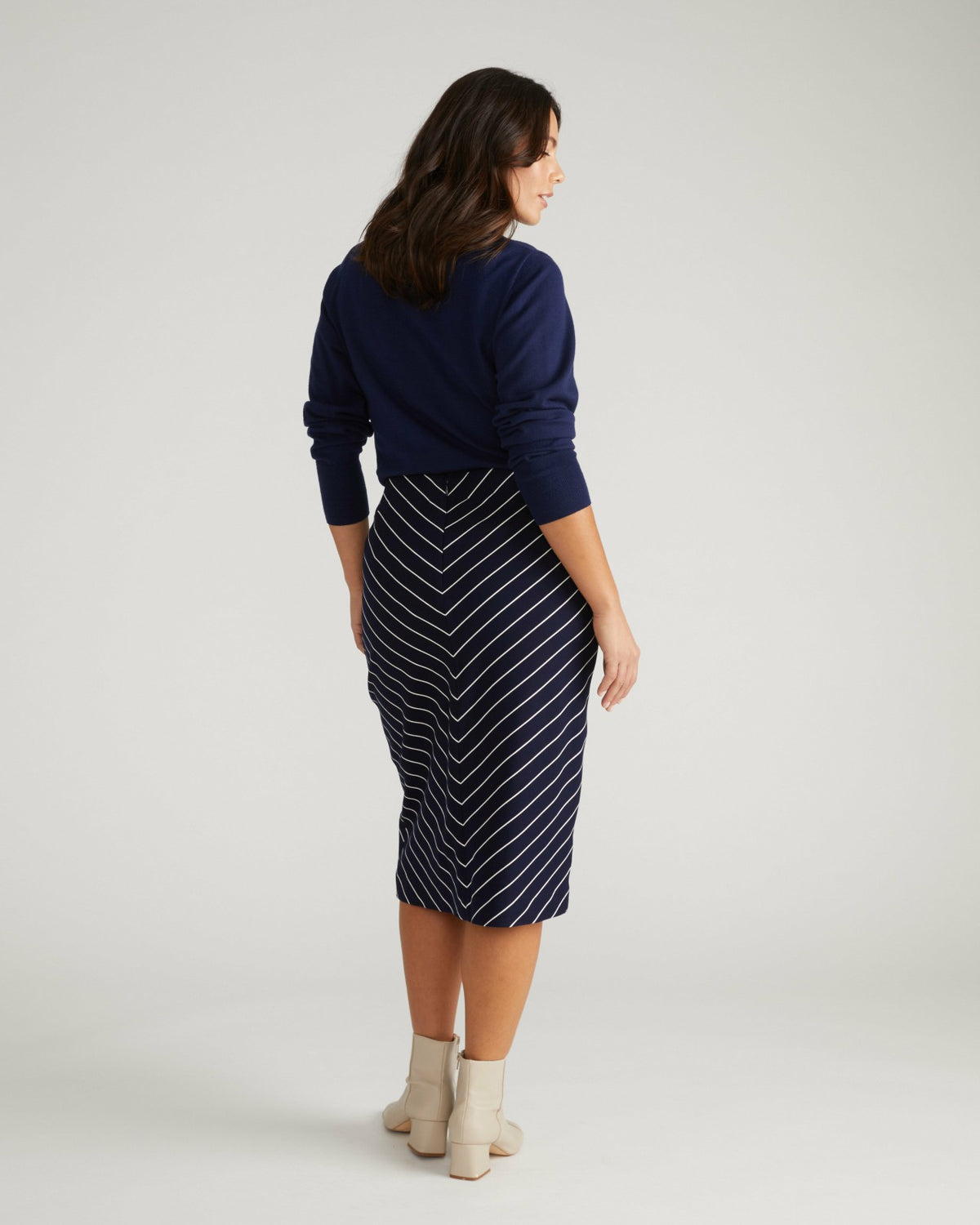 Anya Ponte Skirt - Navy Pinstripe | Universal Standard