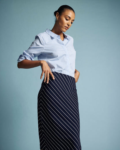 Anya Ponte Skirt - Navy Pinstripe | Universal Standard