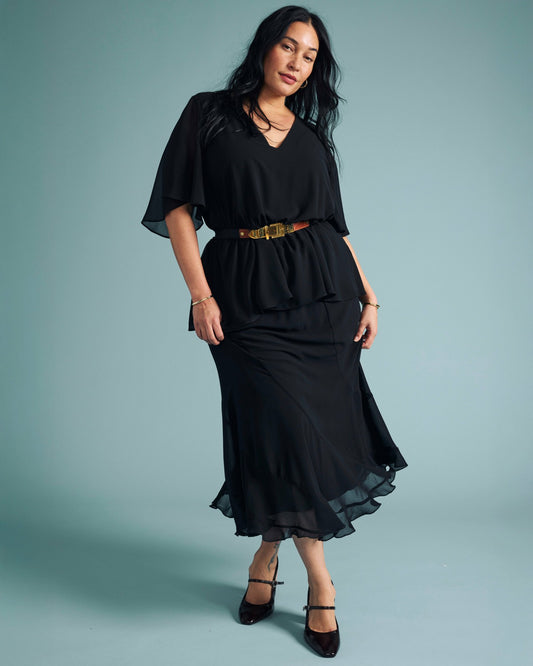 Navarte Chiffon Midi Skirt - Black | Universal Standard