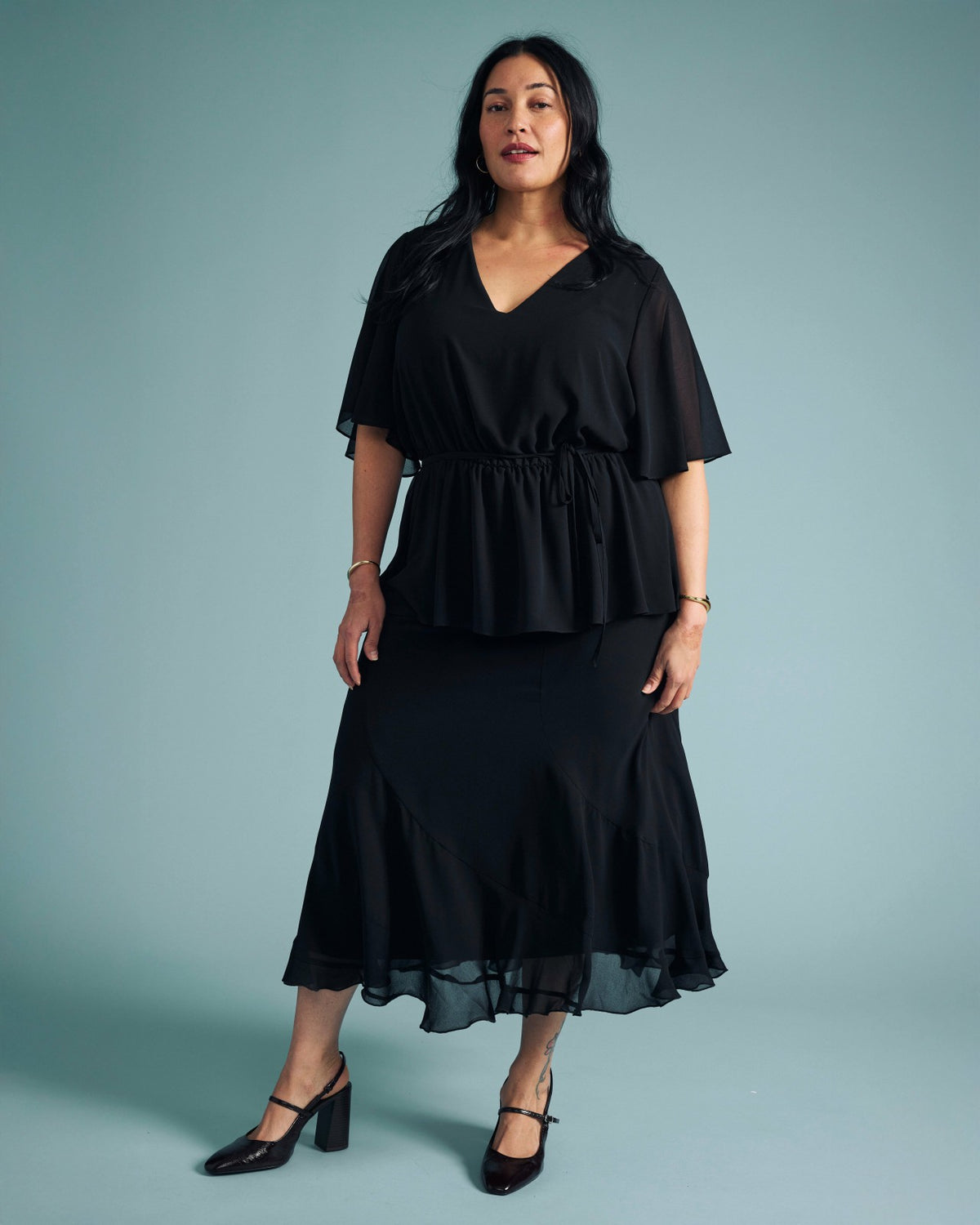 Navarte Chiffon Midi Skirt - Black | Universal Standard