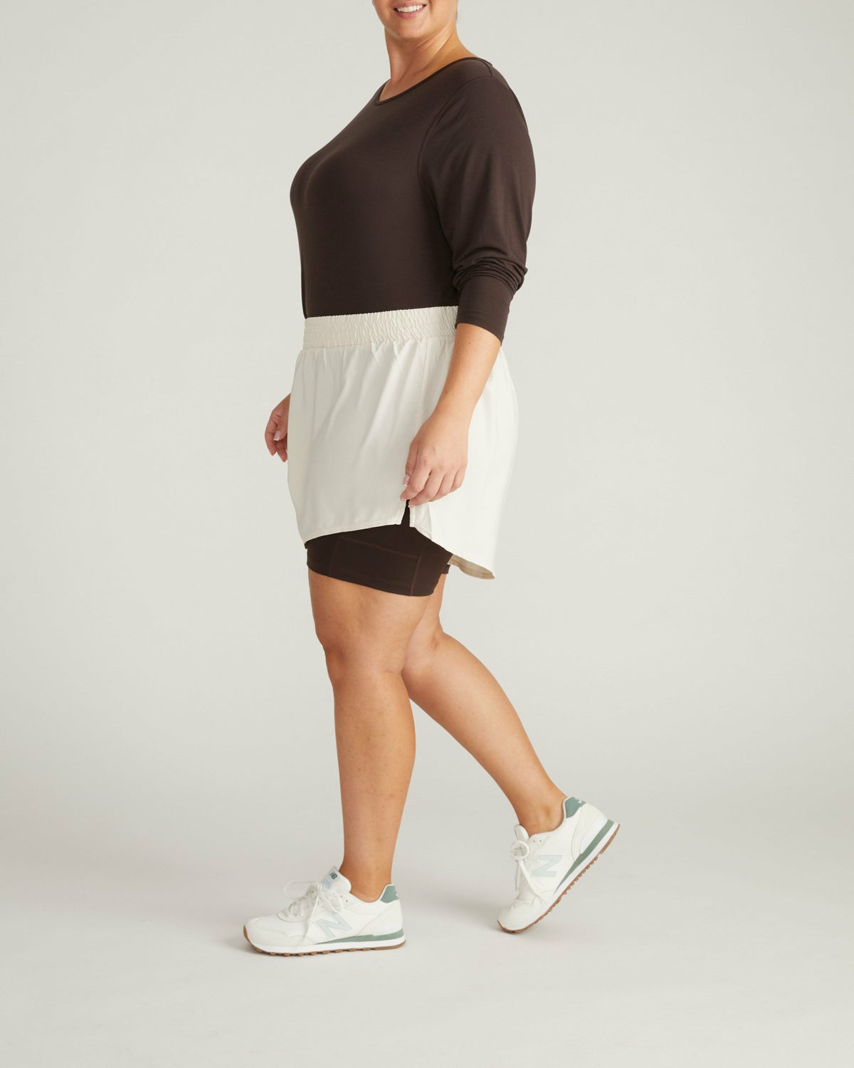 Rebel Active Shorts - Dove Wing/Deep Brown | Universal Standard