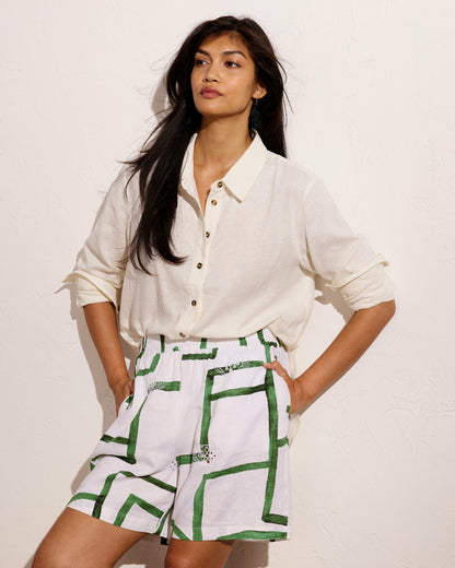 Juniper Linen Blend Easy Pull-On Shorts - Green Paint Print | Universal Standard