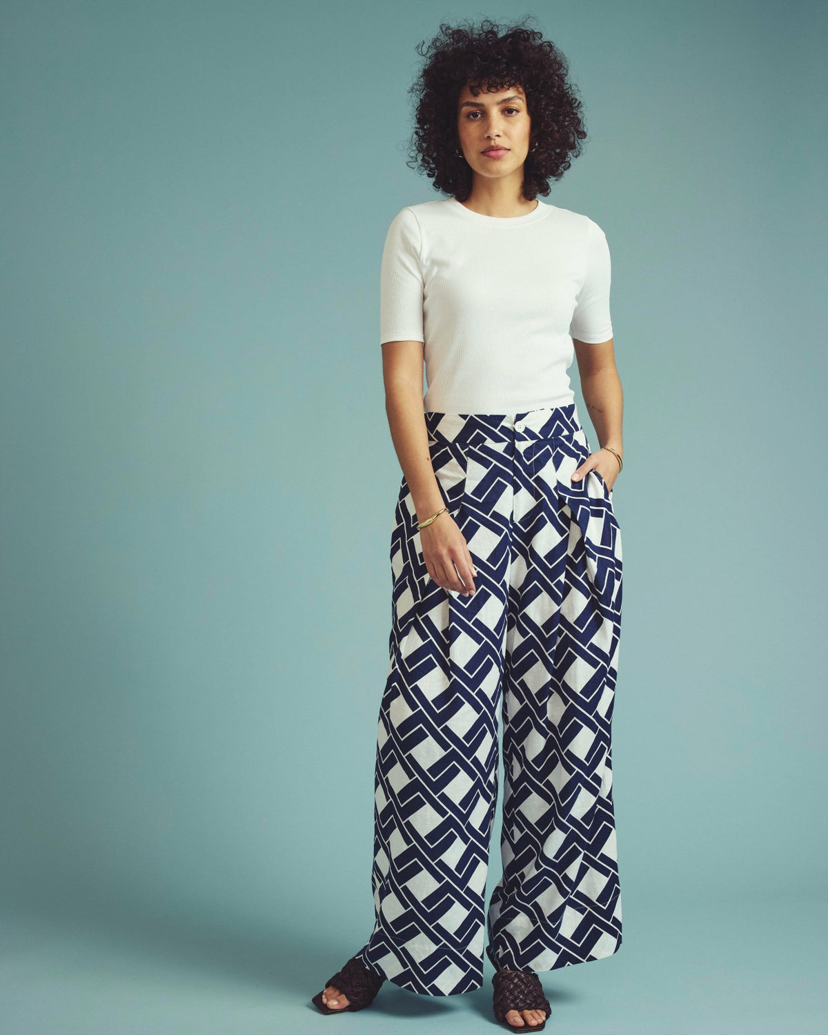 Marley Wide Leg Linen Blend Pants - Geometrica Print | Universal Standard