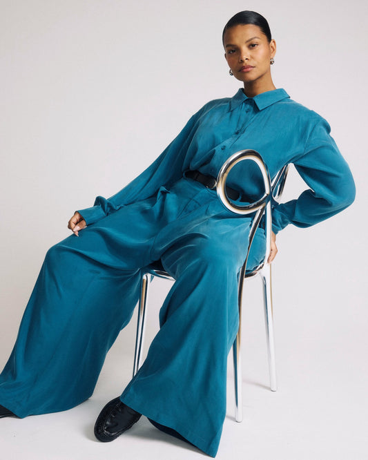 Palais Cooling Cupro Wide Leg Pant - Blue Beetle | Universal Standard