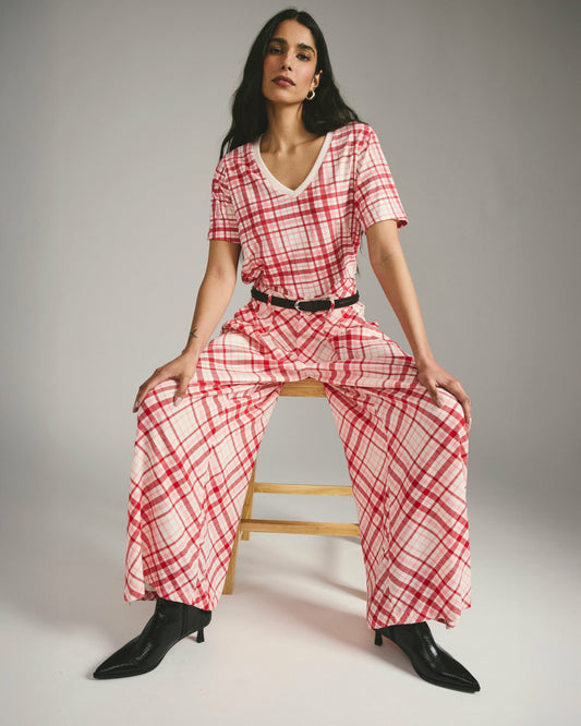 Palais Cooling Cupro Wide Leg Pant - Red Plaid Print | Universal Standard